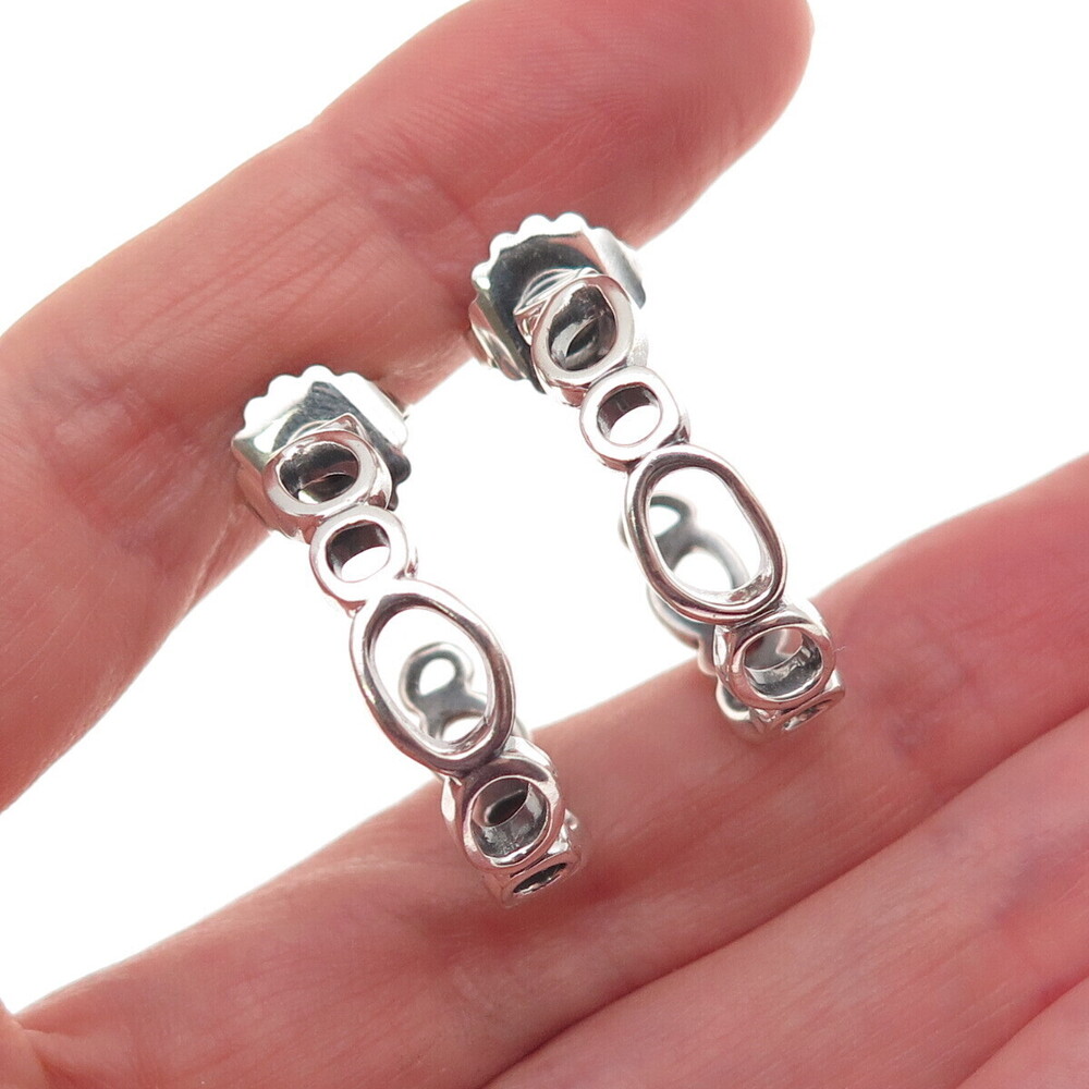 Zina 925 Sterling Silver Vintage Modernist Oval Link Oxidized Hoop Earrings